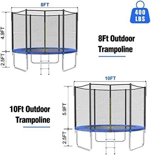 AOTOB 8FT 10FT 12FT 14 FT 15FT Trampoline with Safety Enclosure Net，Outdoor Trampoline with Basketball Hoop, Heavy Duty Jumping Mat and Spring Cover Padding for Kids and Adults, Storage Bag and Ladder