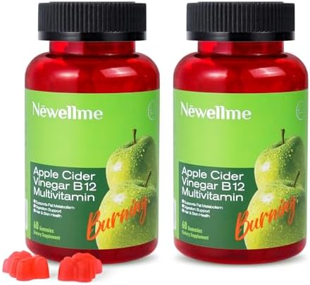 NEWELLME Sugar-Free Apple Cider Vinegar Gummies B12 Multivitamin,ACV Supplement Gummy Vitamins,Vegetarian Supplement for Women & Men,Non GMO,Support Normal Energy Levels & Gut Health 120 Gummies (120)
