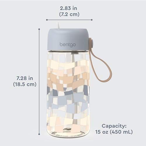 Bentgo Kids Water Bottle (Whimsy & Wonder Collection) - Leak-Proof Durable Tritan 15 oz. Cup for Kids/Toddlers 3+; Flip-Up Safe-Sip Straw for School, Sports, Daycare, Camp & More (Checker Gradient)