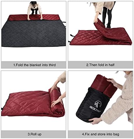 REDCAMP Large Warm Blanket with Sherpa Lining, Cold Weather Outdoor Blanket Windproof for Camping Stadium, Machine Washable 79"x 79" Red