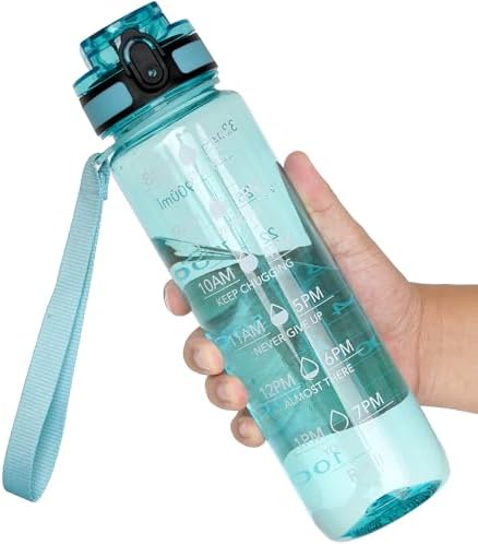 OLDLEY Water Bottle, 32oz Motivational Sports Water Bottle with Time Marker - Times to Drink - Tritan, BPA Free, Wide Mouth Leakproof,Surfer (1 Bottle)