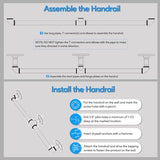 Pipe Stair Handrail, 3 Ft Metal Staircase Handrail, Black Galvanized Industrial Iron Hand Rail for Indoor & Outdoor Wall Mount Support, Wall Hand Railing,Safety Handle, Steps Baluster(HR01)