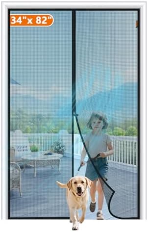MAGZO Magnetic Screen Door Fit Door Size 34 x 82 Inch, Screen Size 36" x 83" Fiberglass Door Screen Net for Sliding Door Black