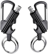 YUSUD 2 Pack Keychain Bottle Opener for Men, Permanent Match with Dual Side Flint Fire Starter, Waterproof Reusable Matchstick, Forever Match for Outdoor Survival, Everlasting Strike Anywhere Matches