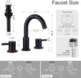 FGKQ Black Bathroom Faucet for Sink 3 Hole, Bathroom Sink Faucet with Pop Up Drain, 8 Inch Widespread Vanity Faucet 3 Hole, 360° Swivel Two Handle with Supply Lines