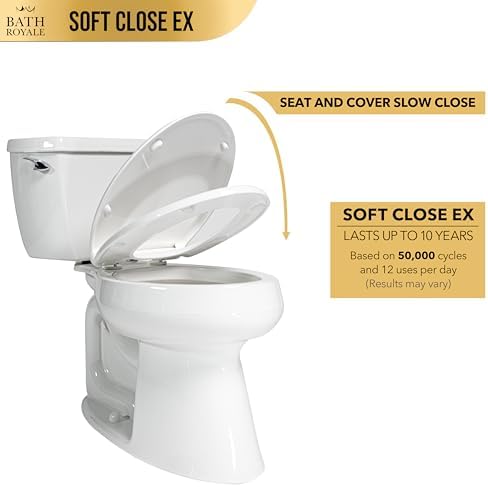 Soft Close Toilet Seat Round with Lid BR500-00 White, Comfortable, Durable, Sturdy, Stain-Resistant and Easy to Clean, Fits All Toilet Brands, Executive Series