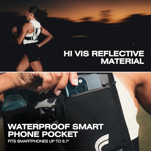 Running Phone Holder Vest with 500ml/17oz Running Vest Water Bottle | Running Water Vest | Reflective Hydration Vest | Adjustable | Light | 6 Pockets for Running Accessories | Men & Women