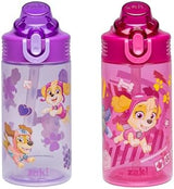 Zak Designs PAW Patrol Sage Kids Water Bottle For School or Travel, 16oz Durable Plastic Water Bottle With Straw, Handle, and Leak-Proof, Pop-Up Spout Cover, 2-Pack Set (Skye & Friends)
