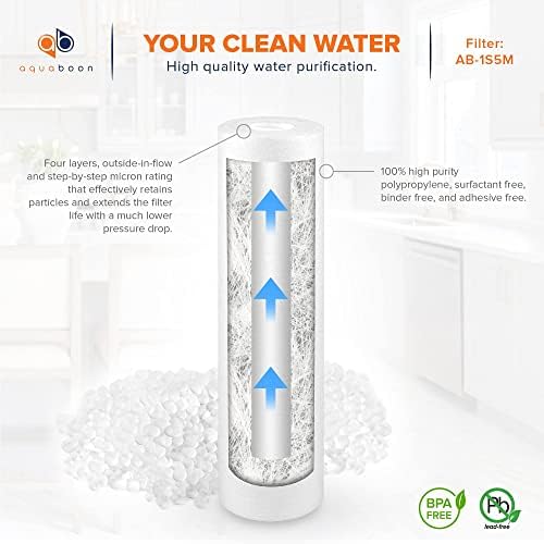 Aquaboon 5 Micron 10 x 2.5 Sediment Filter - Whole House Water Filter Replacement Compatible with Well Water Filters - P5, AP110, WHKF-GD05, 25-Pack