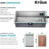 KRAUS Kore 36-Inch Undermount Workstation 16 Gauge Single Bowl Stainless Steel Kitchen Sink with Accessories, KWU110-36