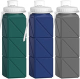 3 pack Collapsible Water Bottles,Silicone Foldable Portable Water Bottle 20.6oz, Lightweight Reusable Leakproof for Travel Hiking Camping Cycling Workouts Yoga Fitness Indoor Outdoor Sports
