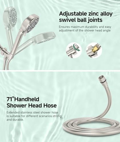 Filtered Shower Head with Handheld, 9-Spray Mode High Pressure Detachable Shower Head with Filters for Hard Water - Remove Chlorine Brushed