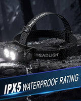 Headlamp Rechargeable 2PCS, Light Bright LED Rechargeable Headlight with White Light, Waterproof Head Lamp with Headband for Outdoor Camping, Hiking, Camping Essentials, Working(Black)