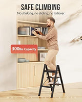 WOA WOA 3 Step Ladder, Foldable Step Stool, Aluminum Lightweight Ladder for Home Kitchen Closet, Anti-Slip Pedals, Ease of Folding, Portable, 300lbs Capacity - Black