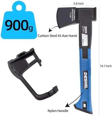 Chopping Axe, 14”Camping Outdoor Hatchet for Wood Splitting and Kindling, Forged Carbon Steel Heat Treated Hand Maul Tool, Nylon Handle Shock Reduction Handle with Anti-Slip Grip