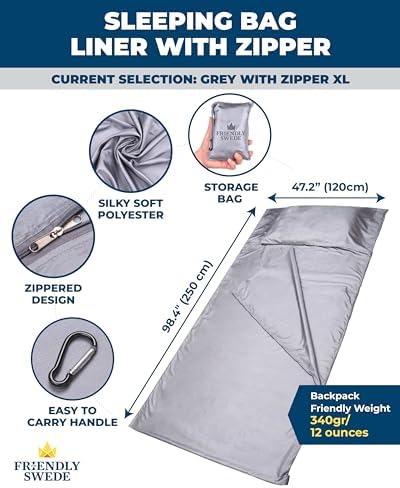 The Friendly Swede Sleeping Bag Liner — Ultralight Polyester or Cold Weather Microfiber Adult Sleep Sack; Thin Travel Sheets for Hotel; Camping Sheets; Travel Sleeping Bag with Pocket-Size Stuff Sack