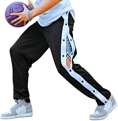 Deyeek Men's Tear Away Basketball Pants High Split Snap Button Casual Post-Surgery Sweatpants with Pockets
