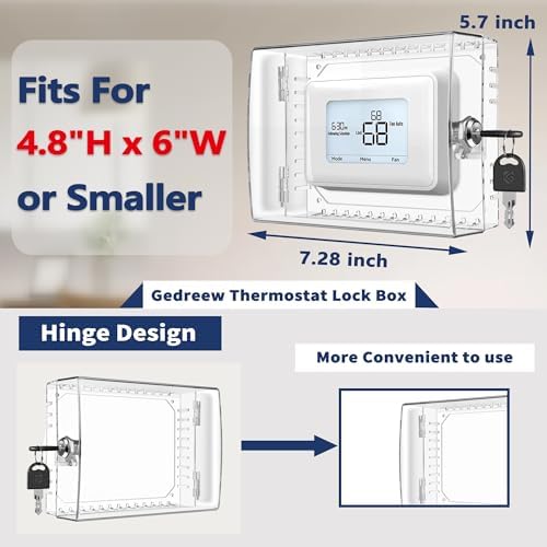 Large Thermostat Lock Box Cover with Key, Clear Thermostat Cover with Lock Compatible With Honeywell Home Thermostat On Wall, AC Lock Box Cover with Key Fits Thermostats 5"H x 6" W or Smaller