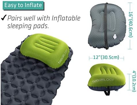 TREKOLOGY Ultralight Inflatable Camping Travel Pillow - ALUFT 2.0 Compressible, Compact, Comfortable, Ergonomic Inflating Pillows for Neck & Lumbar Support While Camp, Hiking, Backpacking