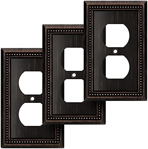 Henne Bery Sunken Pearls Heavy Duty Decorative Wall Plate Switch Plate Outlet Cover (Single Duplex, 3 Pack, Aged Bronze)