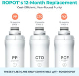 Bluevua RO100ROPOT Replacement Filter Set, Pack of 3 Filters (1 PP, 1 CTO, 1 PCF)