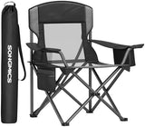 SONGMICS Camping Chair, Folding Lawn Chair with Cooler Bag, 352 lb Weight Capacity, Adjustable Armrests with Cup Holder, Storage Bag, Breathable Nylon Mesh, for Sports Games, Ink Black UGCB060B01