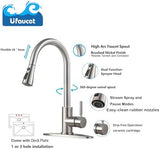 Kitchen Faucets with Pull Down Sprayer, Brushed Nickel High Arc RV Laundry Bar Commercial Sink Faucet, 1 or 3 Hole Stainless Steel Single Handle Faucets for Kitchen Sink with Deck Plate