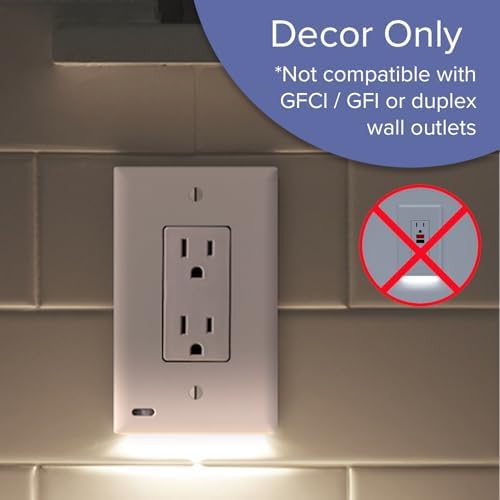SnapPower 2 Pack GuideLight 2 for Outlets [for Standard Decor, Not GFCI outlets] - Night Light - Electrical Outlet Wall Plate with LED Night Lights - Automatic On/Off Sensor - (Décor, White)