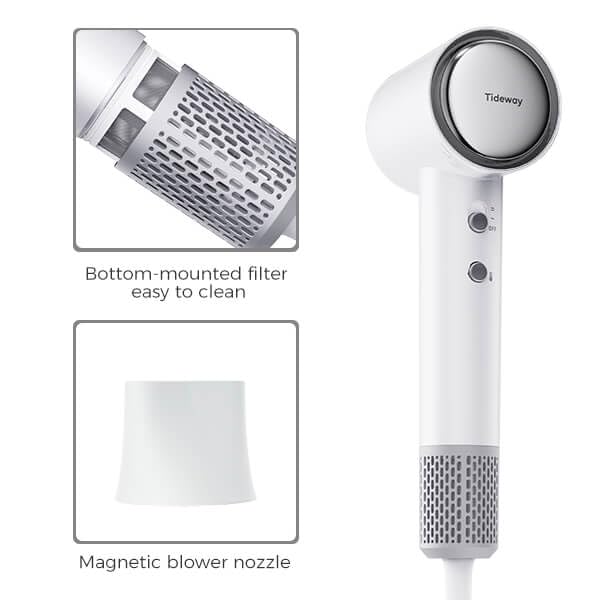 Tideway High-Speed Hairdryer Titanium Editionr with 110,000 RPM Brushless Motor – Lightweight 1.3lb, 2× Faster Drying, 59dB Low Noise, 360° Magnetic Nozzle & 4-Color LED Ring