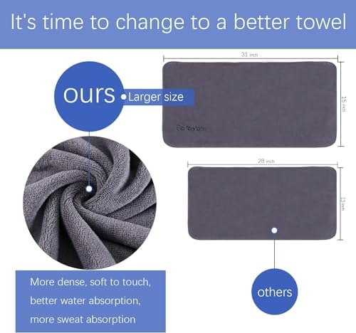 Microfiber Gym Towels Bigger Size Super Soft for Exercise Fitness, Sports, Workout, 380-GSM 15-Inch x 31-Inch Quick-Drying Towels (9 Pack, 3Grey+3Blue+3Purple)