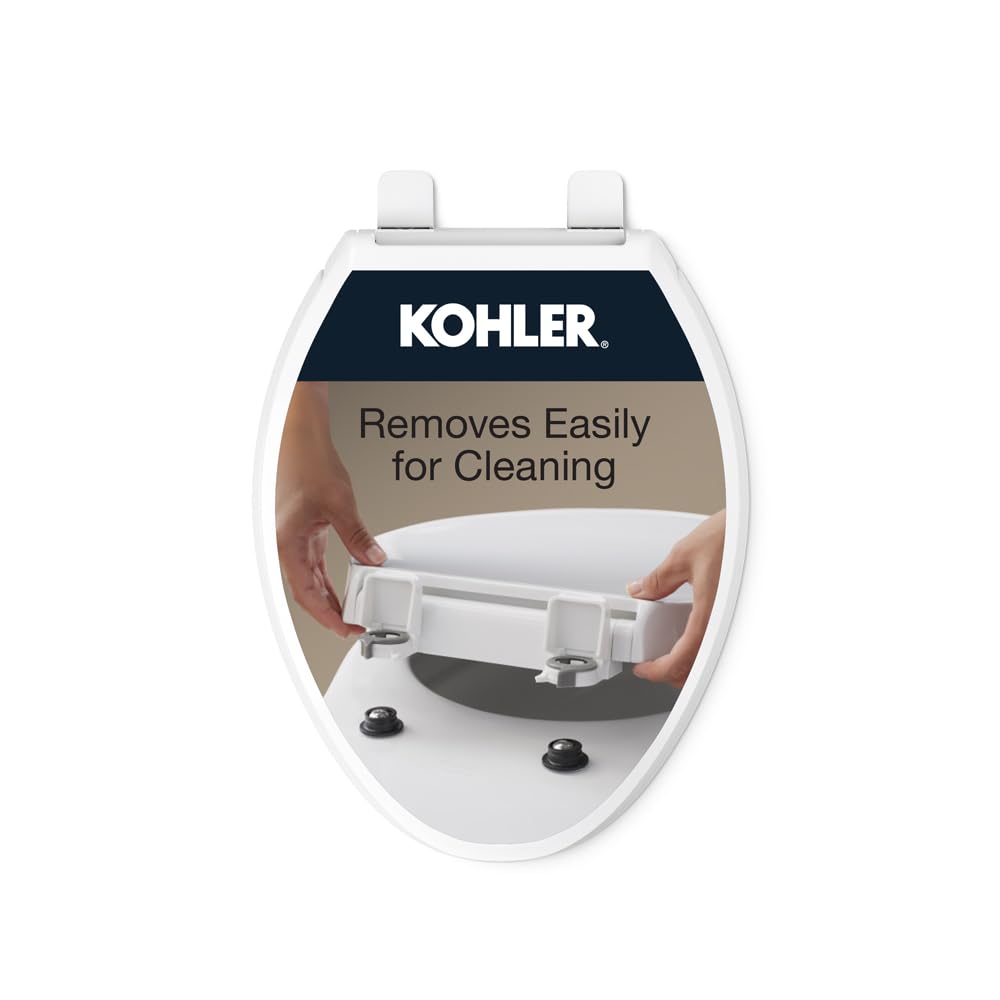 KOHLER 4636-RL-0 Cachet ReadyLatch Elongated Slow Close Toilet Seat Quiet Lid, Contoured Grip-Tight Bumpers Installation Hardware, Apartment Essentials, White