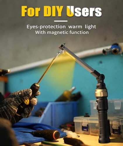 Rechargeable Work Light - 5000mAh Magnetic Flashlight with 360° Rotate Foldable Design, 1200 Lumens Led Work Light, 3 Lighting Modes Mechanic Light for Car Repairing/Emergency