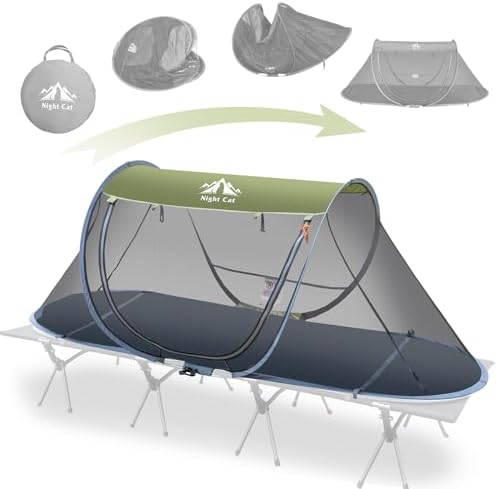 Night Cat Pop-up Mosquito Tent: 1 Person Camping Tent with Bug Screen Net Adults Kids Fits with Camping Cot (Exclueded)