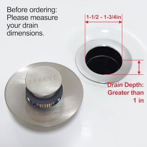 LEKEYE Tub Stopper | Shower Drain Hair Catcher | Pop-up Drain Stopper with Strainer | Bathroom Bathtub Plug | Drain Protector for 1-1/2 to 1-3/4" Bath Drain Hole - Brushed Nickel