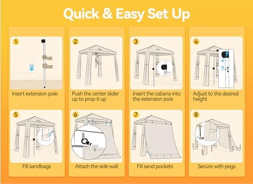 Beach Cabana, 6.2' x 6' Portable Canopy with Side Wall, 4 Adjustable Height, UPF 50+ UV Protection, Easy to Set Up Cool Cabana Tent, Waterproof Beach Shelter for Outdoor Patio