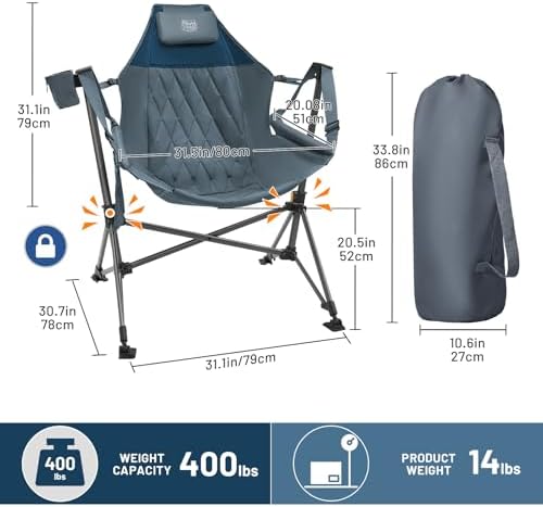 TIMBER RIDGE Hammock Camping Chair, Oversized Swinging Chair with Adjustable Back and Seat Height, Portable Folding Rocking Camping Chair for Outdoor Lawn, Backyard and Patio, Supports 400lbs