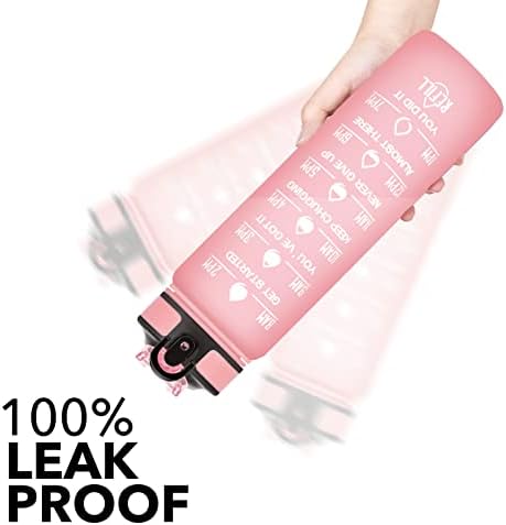 Hyeta 32 oz Water Bottles with Times to Drink and Straw, Motivational Water Bottle with Time Marker, Leakproof, Drinking Sports Water Bottle for Fitness, Gym and Outdoor