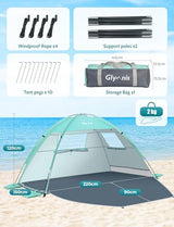 Beach Tent Sun Shelter for 3 Person with UPF 50+ UV Protection, Lightweight & Easy Setup Beach Shade Canopy with Vent Windows & Zippered Door