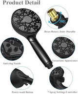 High Pressure Shower head with Handheld 7 Modes, Built-in Power Wash to Clear Tub. Tile & Pets, 5” High Flow Hand Held Hydro Rain Showerhead with Stainless Steel Hose and Adjustable Bracket-Matt Black