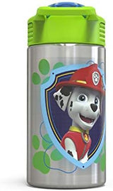 Zak Designs 15.5oz Stainless Steel Kids Water Bottle with Flip-up Straw Spout - BPA Free Durable Design, Paw Patrol Boy SS