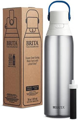 Brita Stainless Steel Premium Filtering Water Bottle, BPA-Free, Reusable, Insulated, Replaces 300 Plastic Water Bottles, Filter Lasts 2 Months or 40 Gallons, Includes 1 Filter, Stainless - 20 oz.