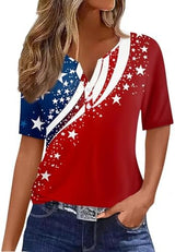 Womens Graphic Tees 4Th of July Henley V Neck 2025 American Flag Button Short Sleeve Independence Summer Shirt