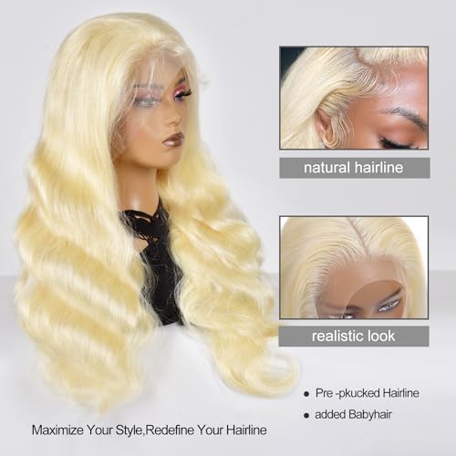 Alimoonbeam 613 13x6 Lace Front Wig Human Hair 200 Density Blonde Body Wave Lace Front Wigs Blonde Wig Human Hair Hd Lace Frontal Wigs 13x6 (30 Inch)