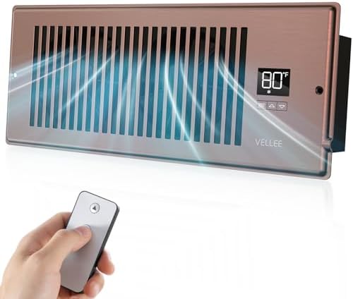 Quiet Register Booster Fan Fits 4" x 12" (DUCT OPENING CUTOUT), 10-Speed Smart Heating Cooling AC Vent Booster Fan w/Remote Control & Thermostat Control (Bronze) - Corded