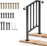 VIVOSUN Outdoor Handrail, 2 Step Stair Handrail, 26" x 36" Fits 1 to 2 Steps, Wrought Mattle Iron Stair Railing with Curved Ends and Balusters for Concrete Steps, Porch Steps, One-step Assembly, Black
