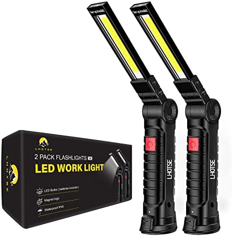 Tool Gifts for Men Dad Him, Rechargeable Work Lights, LED Work Light with Magnetic Base & Hanging Hook, 360°Rotate Rechargeable Flashlights for Mechanics Car Repair Home, Camping (2 Pack)