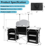 Seeutek Camping Kitchen Table Aluminum Portable Outdoor Cooking Table Foldable Camp Table with Windscreen and 3 Storage Cupboards Multifunctional for BBQ, Party & Outdoor Activities