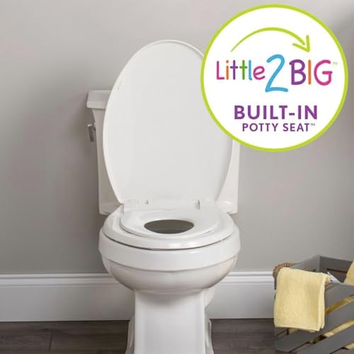 Little2Big Toilet Seat with Built-In Potty Training Seat, Slow Close, Durable Plastic, Made in USA, ELONGATED, White