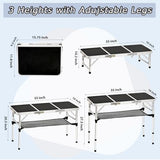 Tri-fold Folding Picnic Table, 3ft Camping Table Lightweight Portable Aluminum Outdoor Table with Adjustable Heights for Backyard BBQ Party