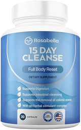 Rosabella 15 Day Cleanse – Full Body Detox & Colon Cleanse for Men & Women – Gut Cleanse Detox Pills for Digestive Health & Bloating Relief – Doctor-Formulated, Non-GMO, 30 Vegan Capsules